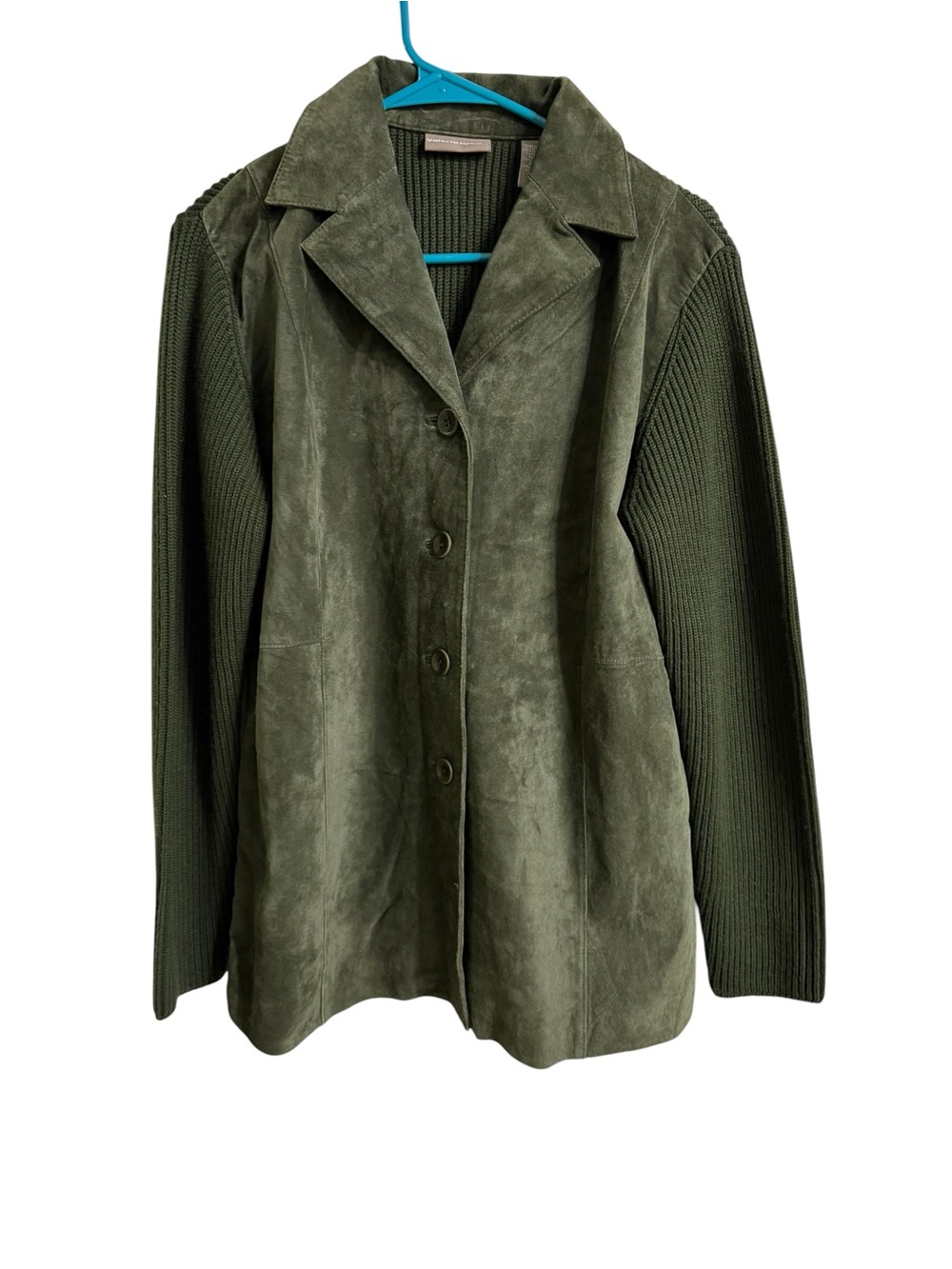 Valerie Stevens Olive Green Suede-Front Knit Sleeve Jacket